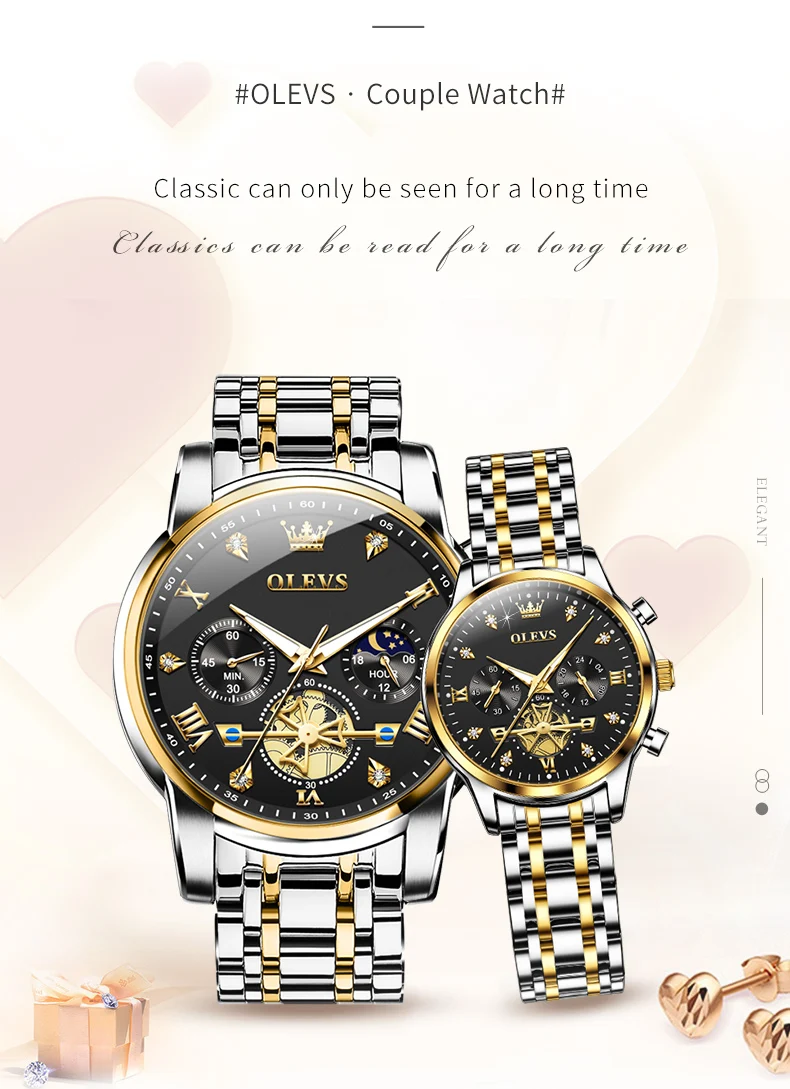 OLEVS 2897 Lover Quartz Rejoles Quartz Watches Smartwatches Waterproof Custom Design Couple China Stainless Steel Couple Watch