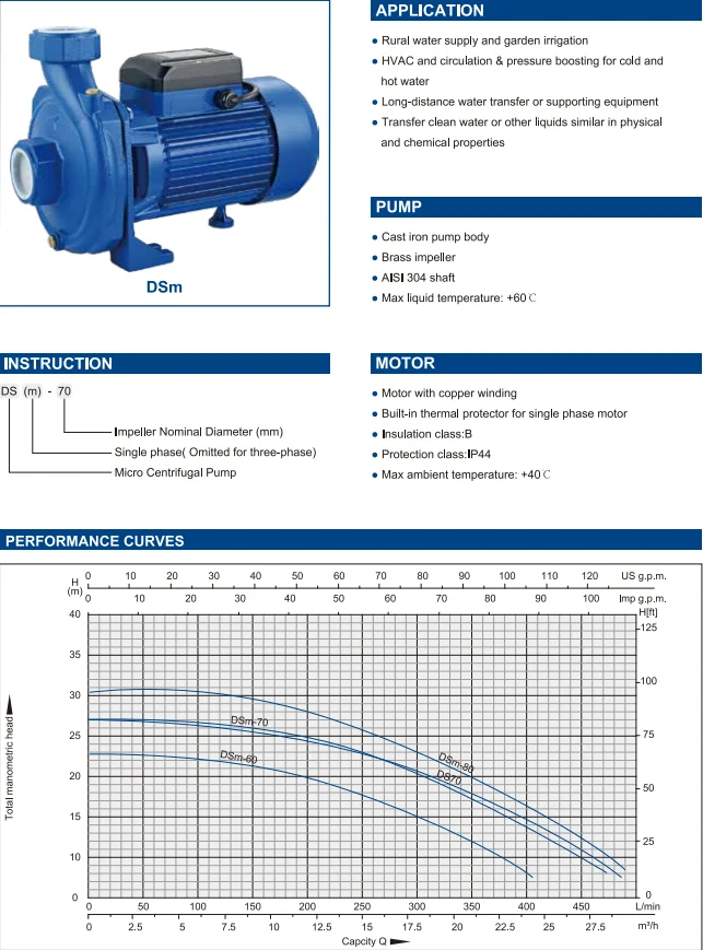 Dayuan Dsm 220v Powerful Water Pump 10 Cubic Meter Per Hour Irrigation