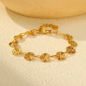 New Design Stainless Steel Texture Disk Bracelet 18k Gold Plated Women Jewelry Bracelet