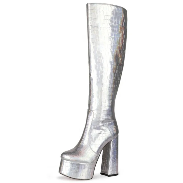 recibo Red madre Silver Reflective Pu Upper Women Knee High Boots Square Heel Platform  Comfortable Booties Snakeskin Side Zipper Women's Boots - Buy Fashion Sexy  Booties For Female,Snakeskin Prints Long Boots,Platform High Heel Long Boots