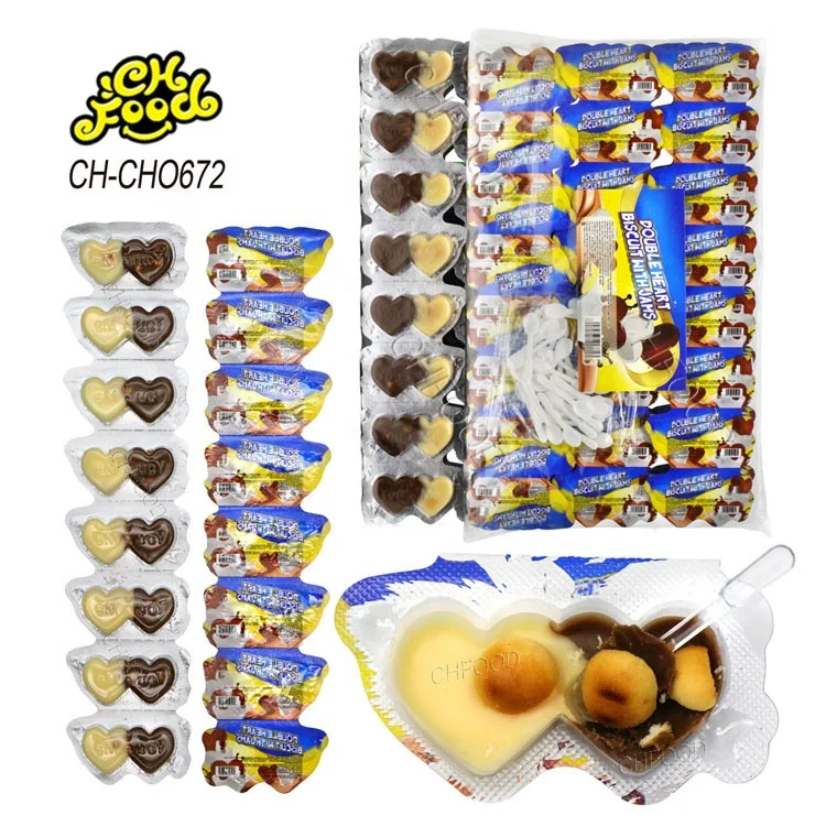 Hot Selling Wholesale Cheap Love Shape Chocolate Biscuits OEM Halal 3in1 Cookies Mini Ball Dip Chocolate Spread