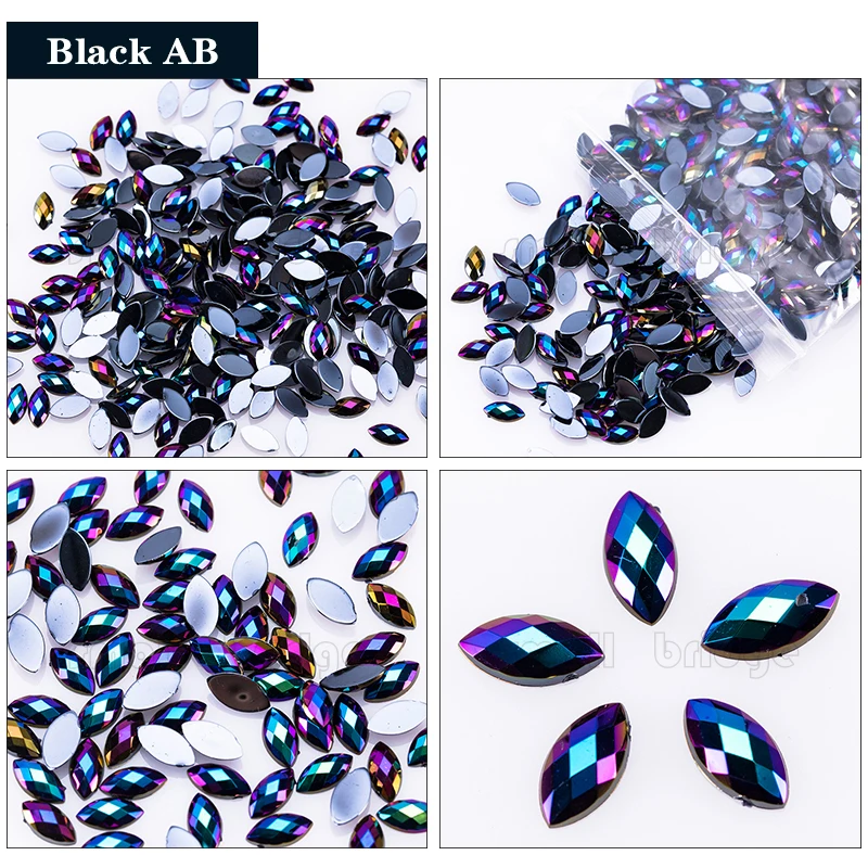 product factory wholesale 3x6mm 4x8mm chessboard horse eye shape flatback nail art resin rhinestones for garment-36