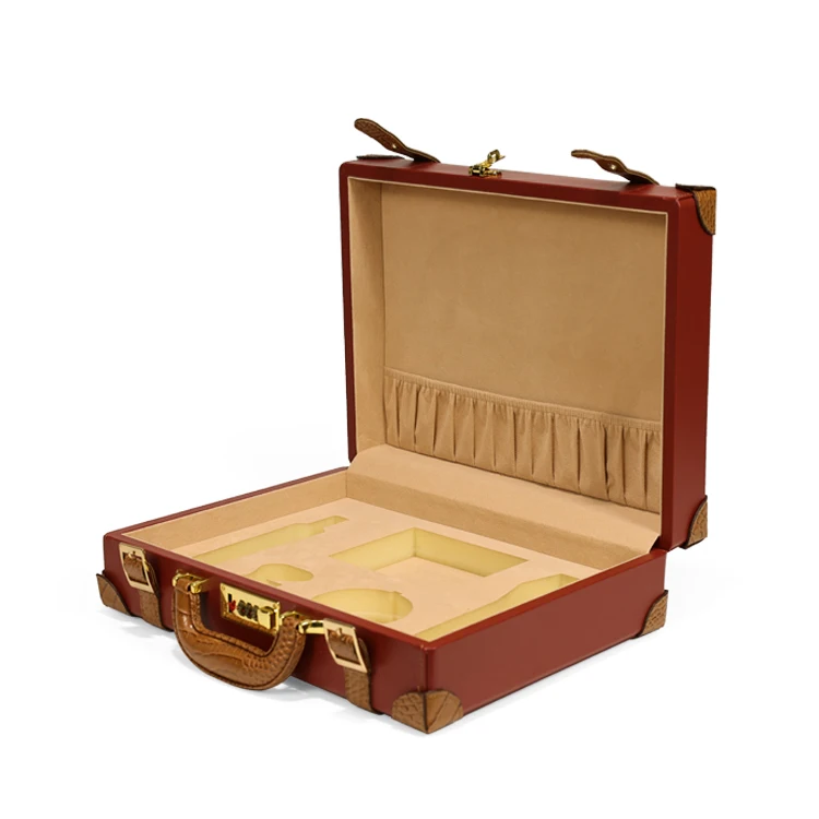 Luxury Pu Leather Perfume Set Suitcase Red Foam Slots Perfume Gifts
