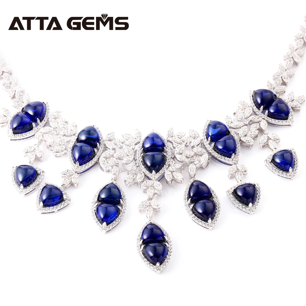Luxury Sapphire Necklace 925 Silver 