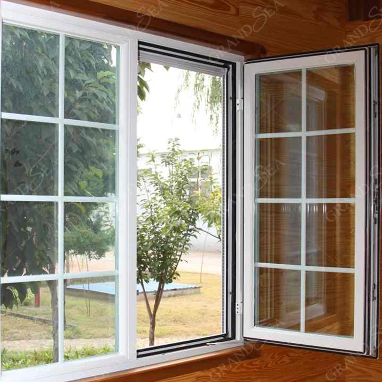 Factory UPVC Double Tempered Glazed Insulated Vinyl Plastic Outward Swing French Casement PVC windows