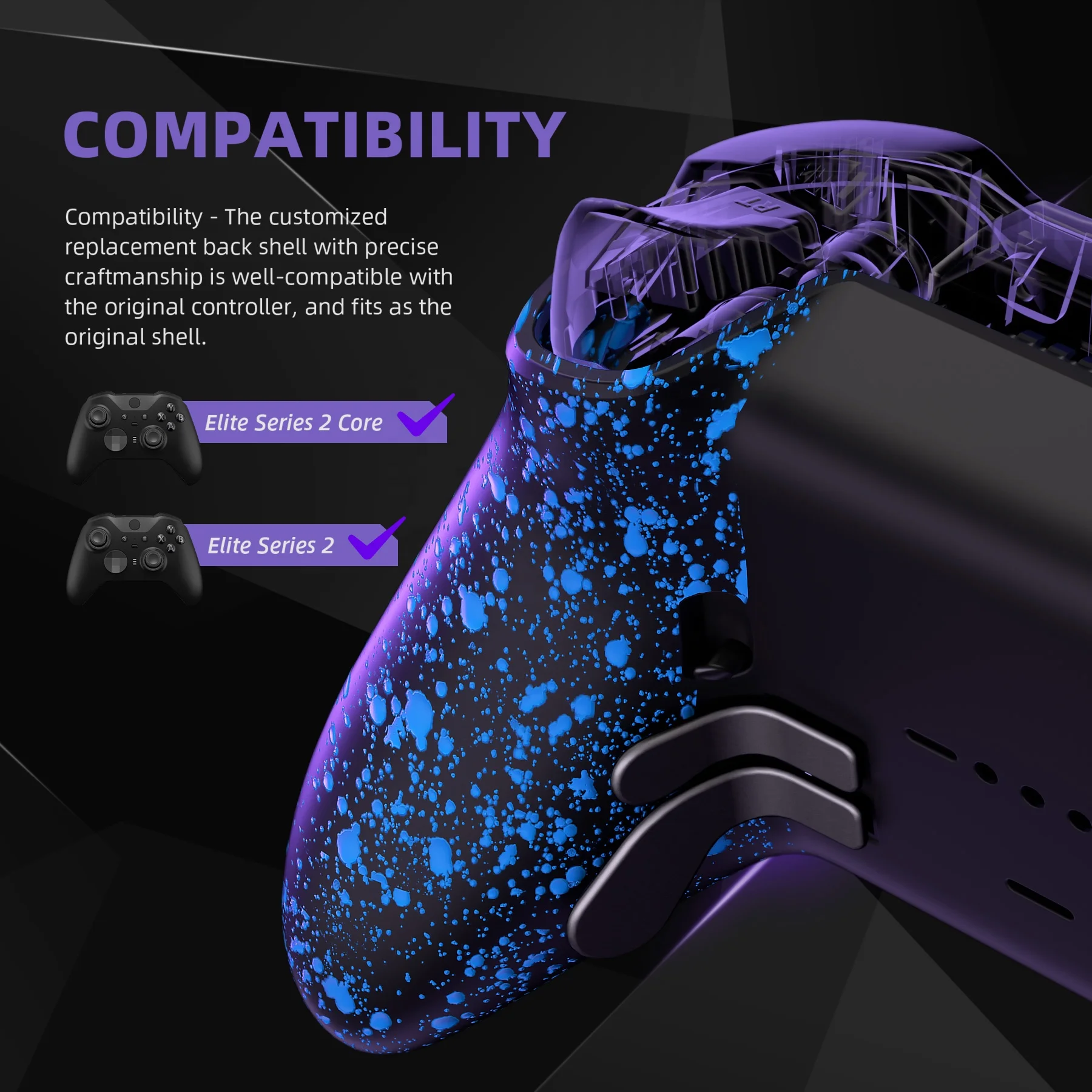 EXtremeRate Custom Bottom Case Cover Repair Parts Back Housing Shell Kit for Xbox One Elite Series 2 Controller
