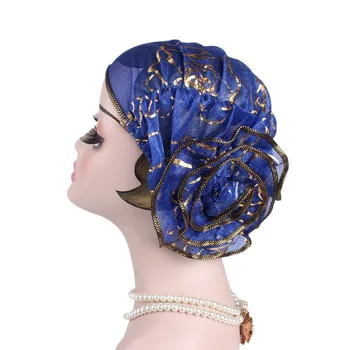 Fashion Muslim Hat 3d Printing Rose Flower Women Headcap Luxury Lace Girls Turban Fancy India Turban Hijab Tjm