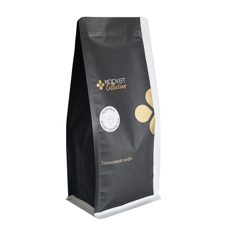 Custom Printed Bolsa De Cafe Black Matte 12oz 16oz 250g 1kg Coffee Packaging Pouch Flat Bottom Coffee Bags With Valve and Zipper