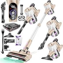 Cordless vacuum cleaner ,detachable battery,  intelligent display screen, anti tangling brush, 60 minutes running time, white