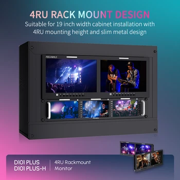 FEELWORLD D101 PLUS-H Professional Video Rack Mount Monitor Dual 10.1" 4RU 4K   CVBS 1920x1200 IPS OEM Custom Logo detail image