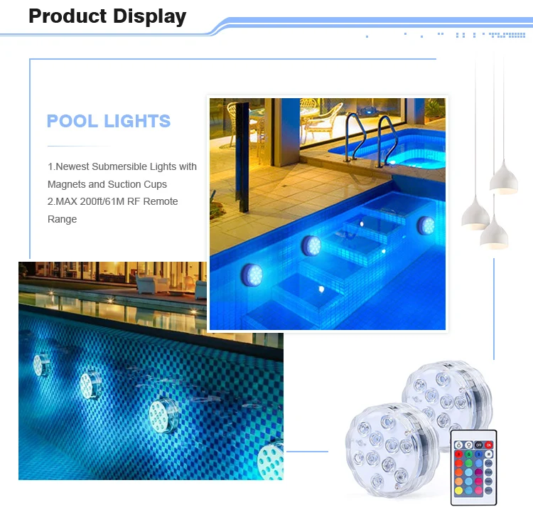 product submersible led light waterproof ip68 rgb underwater pool light with rf remote 13 bead suction cup battery operated shower light-38