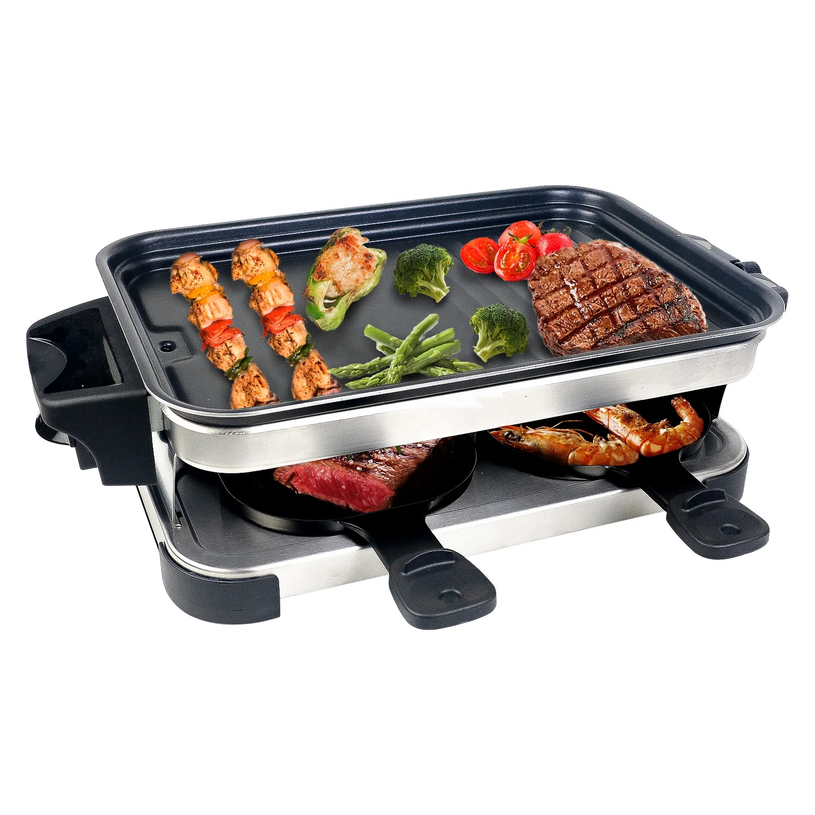 4 Mini Pans,1500w Griddle With Nonstick Coating Grill Plate With Flat