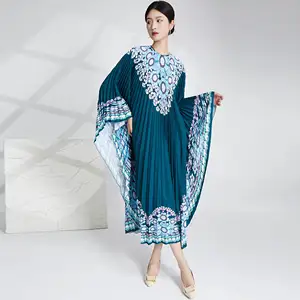 Fast Shipping New Miyake  Pleated Dress  Bat Sleeve Design Casual Style  Fashionable Elegant Loose Plus Size Woman's Dress