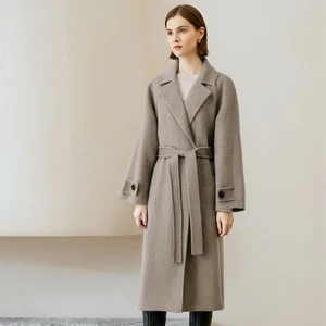 Handmade Casual Winter Woolen Alpaca Fur Coat for Women Long Blazers with Button Decoration Polyester Lining