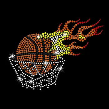 Custom hotfix crystal sports logo motif wholesale heat press iron on basketball rhinestone transfers