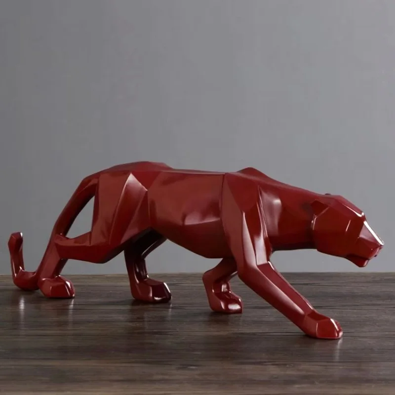 Red Leopard Decoration Nordic Abstract Animal Figurine  Resin Crafts Statue For Home Bedroom Office