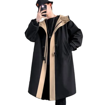 Mens Long Trench Coat Long Lightweight Hooded Jacket Loose fit Windbreaker Long Windproof Casual Jacket Coat for Man