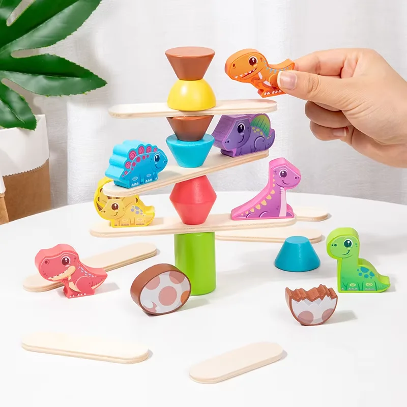 kid dinosaur balance stacked toys educational building block toy wooden animal stacking game toy for toddler