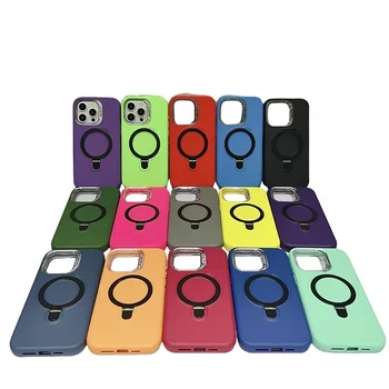 Transparent screen frame 3 in 1 colorful wireless charging phone case for iphone 15 pro max with Lotus Leaf Bracket
