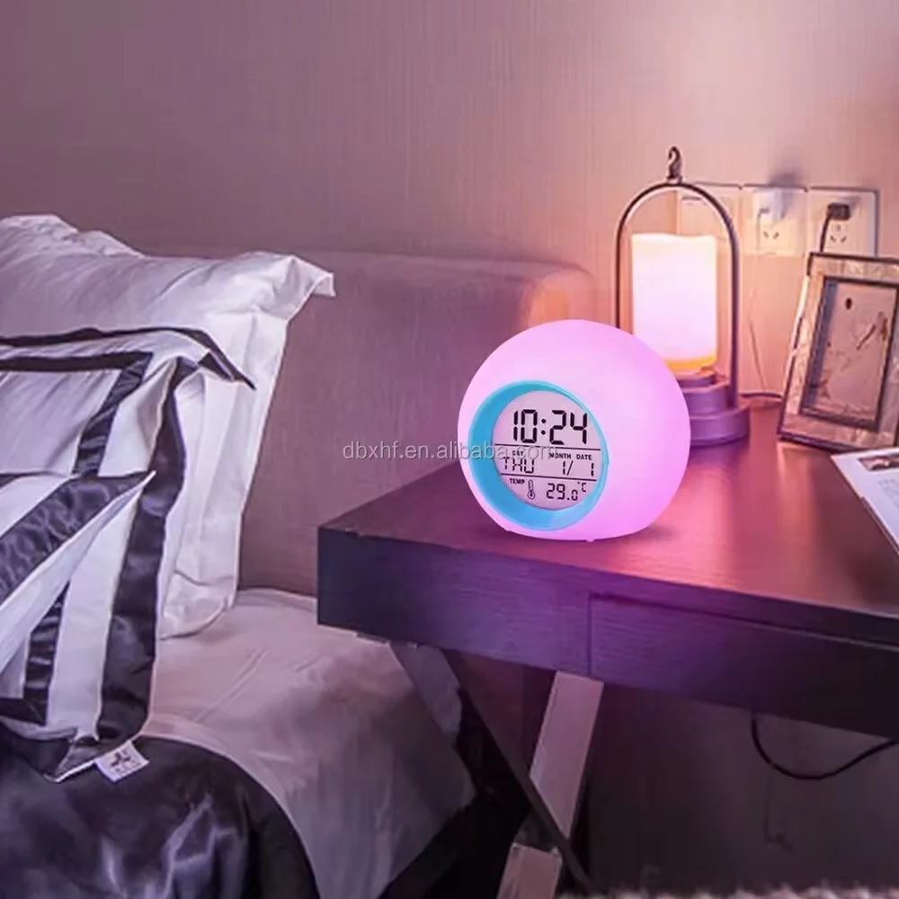 7 LED Colors Changing Digital Alarm Clock Battery Operated Art Decorative White Led Alarm Clock