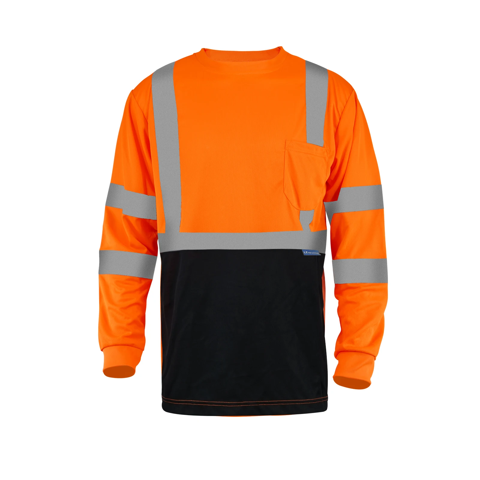 LX Stock Hi Vis Reflective Shirt Orange Black Long Sleeve Safety T Shirt Low MOQ Custom Logo Safety T Shirt for Man