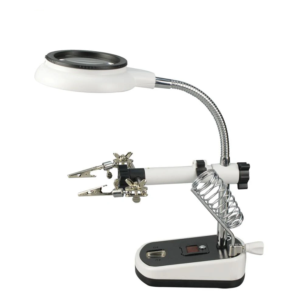 MG16075-8L 5 LED Light Desk Lamp Helping Hand Repair Clamp Alligator Auxiliary Clip Stand Desktop Magnifying Glasses