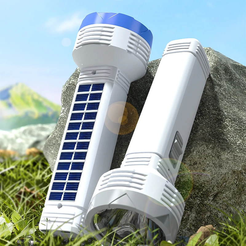 Solar Panel Charging LED Flashlight Torch Light Rechargeable Battery for Emergency Home Camping
