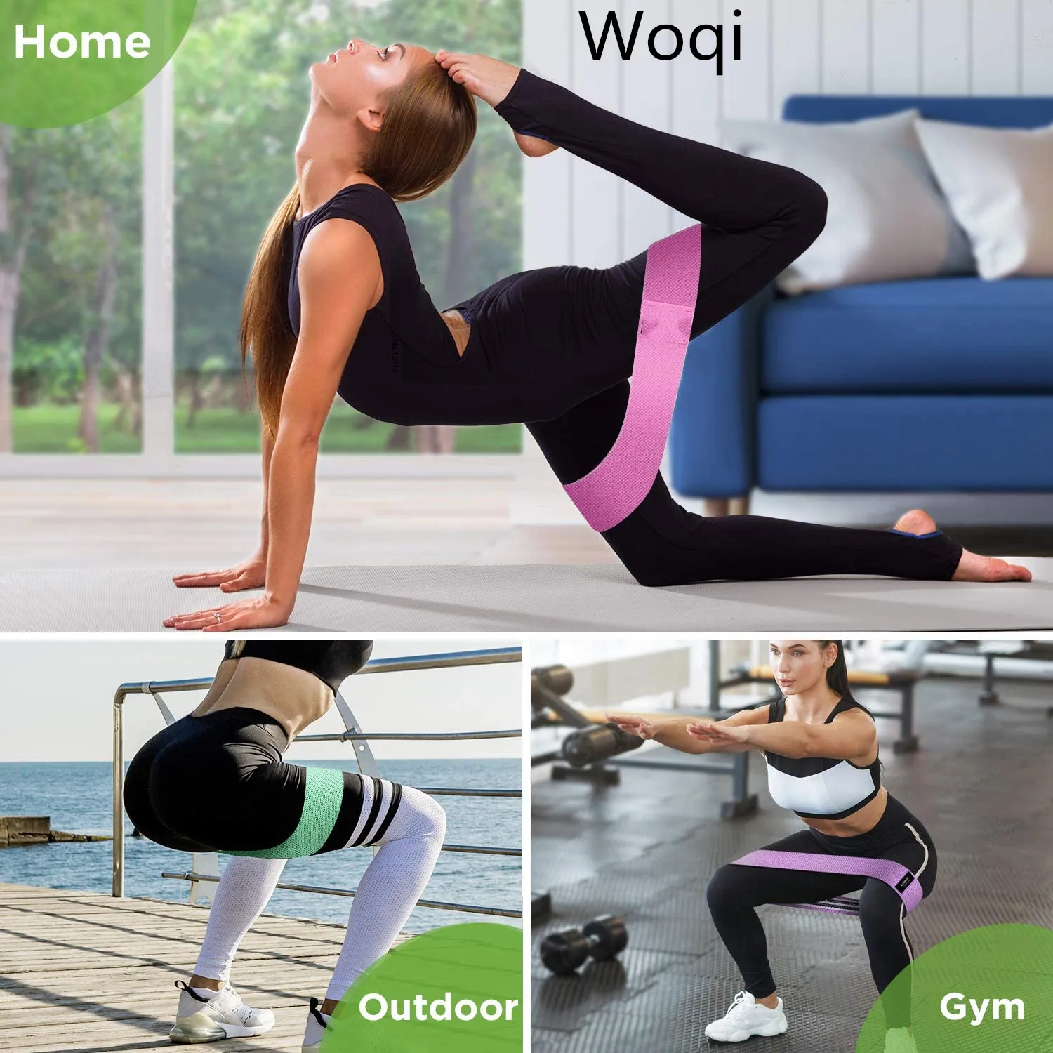 WOQI Butt Exercise Bands I Popular Resistance Band Strength Booty Workout Fabric Black Customized Latex Fitness Bands