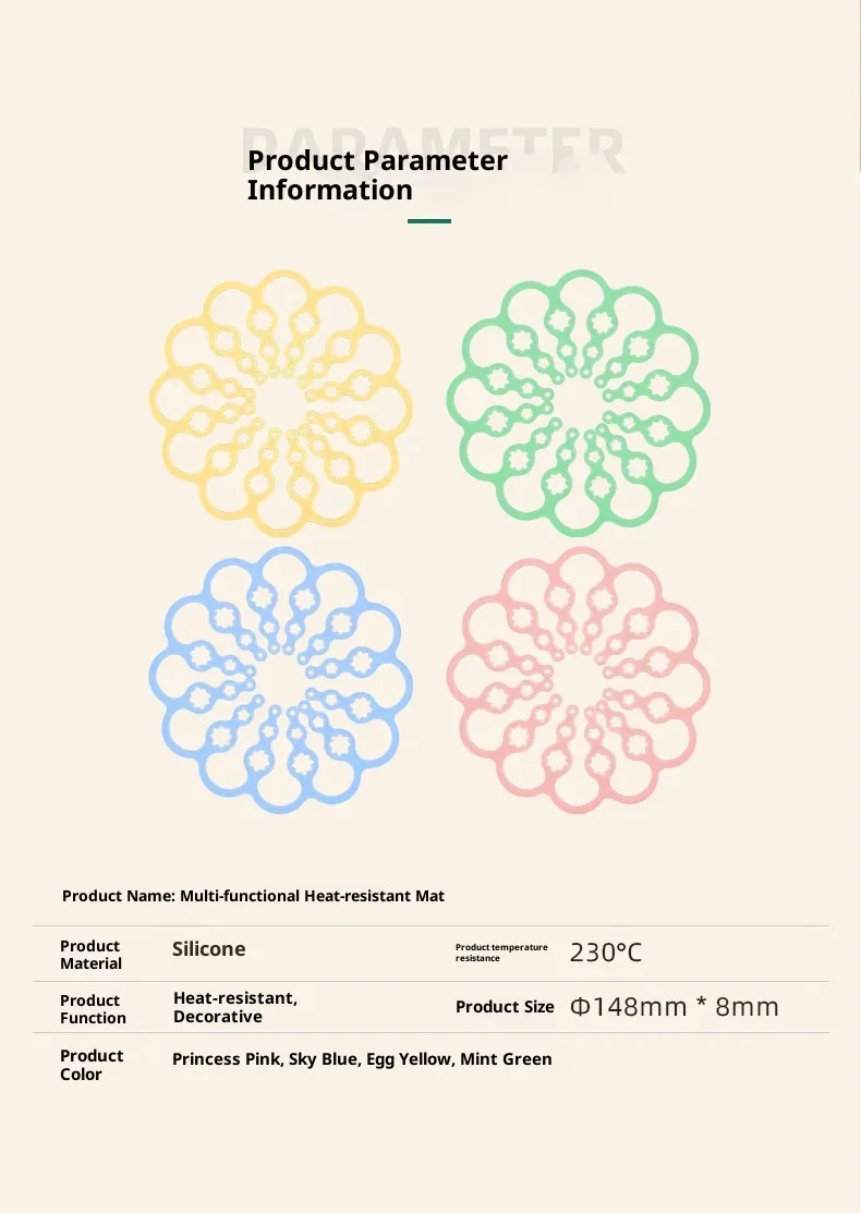 Stretchable and Foldable Reusable High-temperature Resistant Silicone Heat Insulation Pad for Tableware Trays details