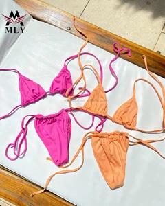 2026 Trends New Swimsuit Women's Solid Color Thong Bikini Sexy 2 Piece Beachwear Swimwear