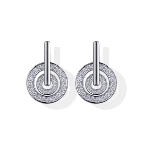 Fashion Double Circles Niche Design 9K White Gold Diamond Earrings for Women