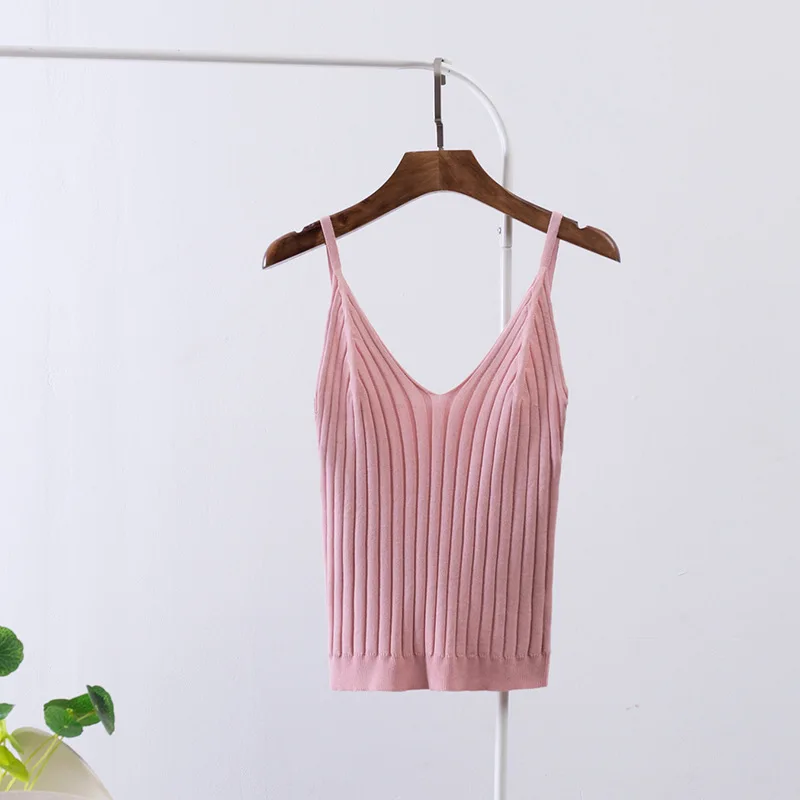 Knitted Ribbed V-neck Tank Top Vest Sexy Backless Sleeveless Crop Tops ...