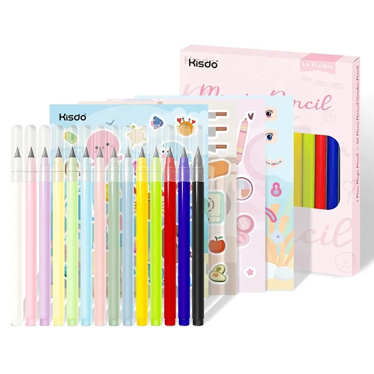 В наличии, неограниченный карандаш для письма, 14 упаковок, волшебные карандаши без чернил для письма, инструмент для рисования, дети с наклейкой
