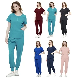 Fashionable Round Neck Zipper Closed Women Hospital Doctor Suits Soft Pharmacy Dentist Scrubs Uniforms Top and Pants