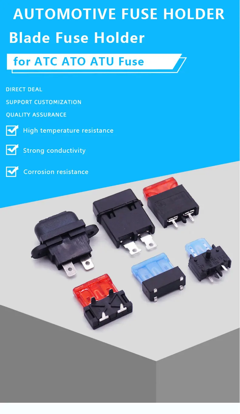 FKH Stackable 30A Rated 80V Black Blade Fuse Holder for PCB Mounting in Automotive Applications