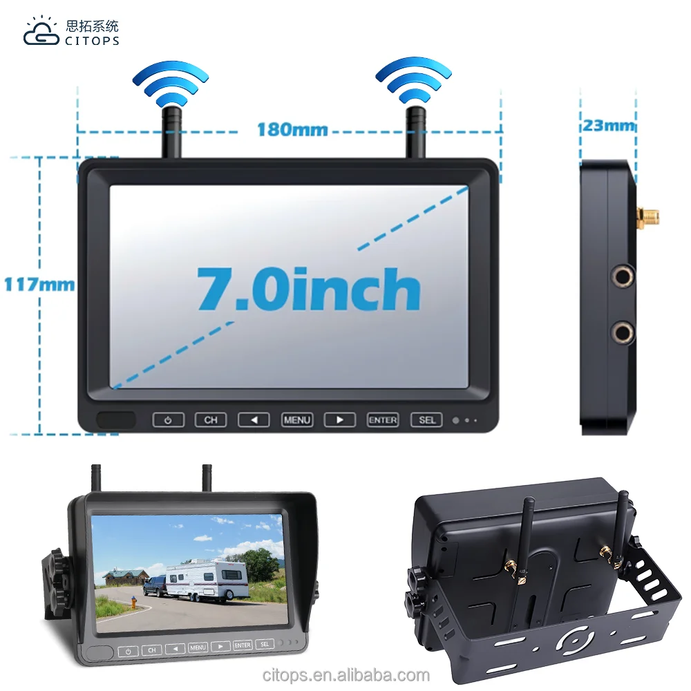 product 7 inch hd split screen wireless backup camera with magnetic ip68 waterproof housing 128gb tf card and 10000mah battery-5