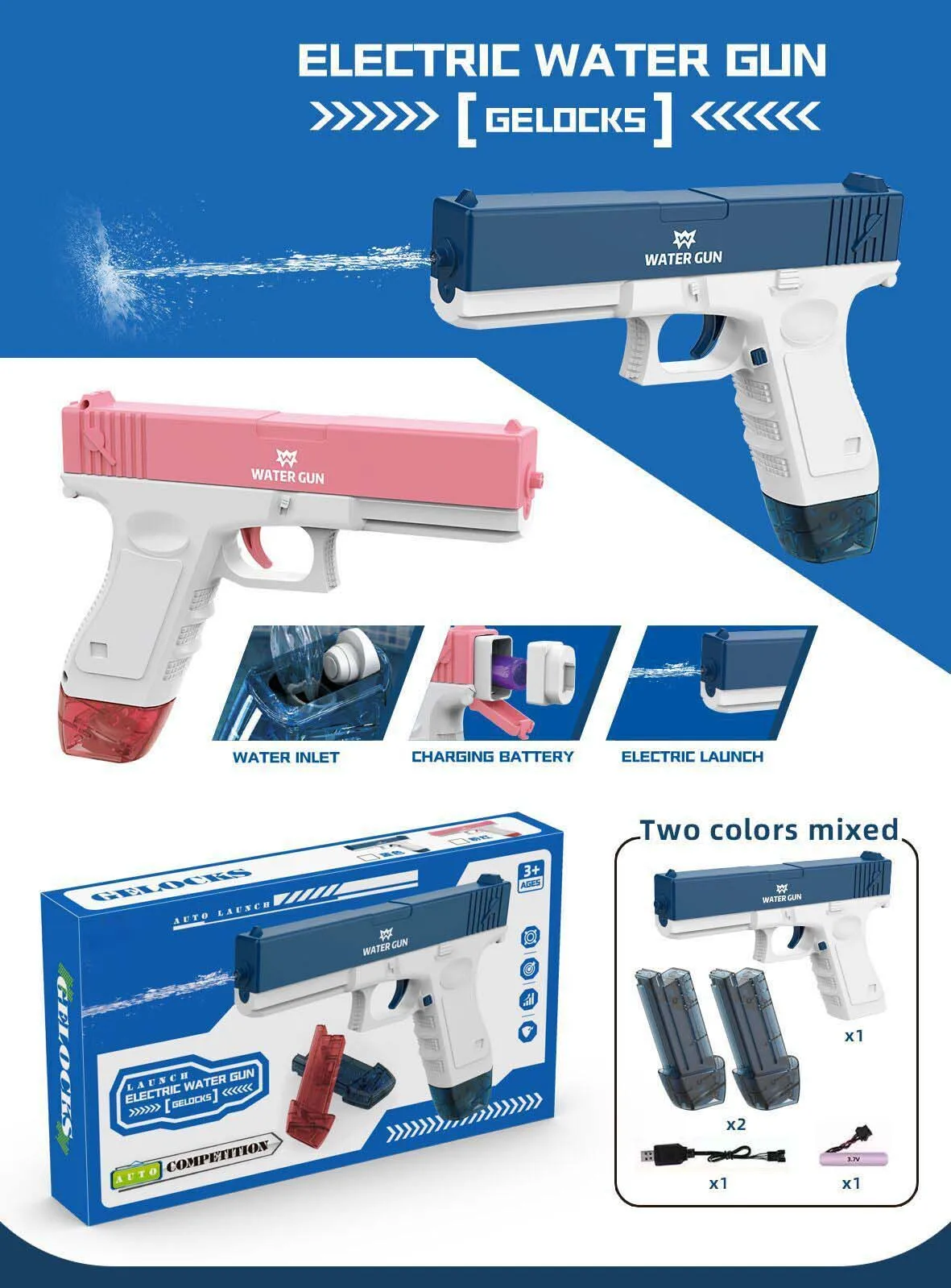 Water Glock Fully Automatic Water Pistol For Kids Outdoor Summer Toys ...