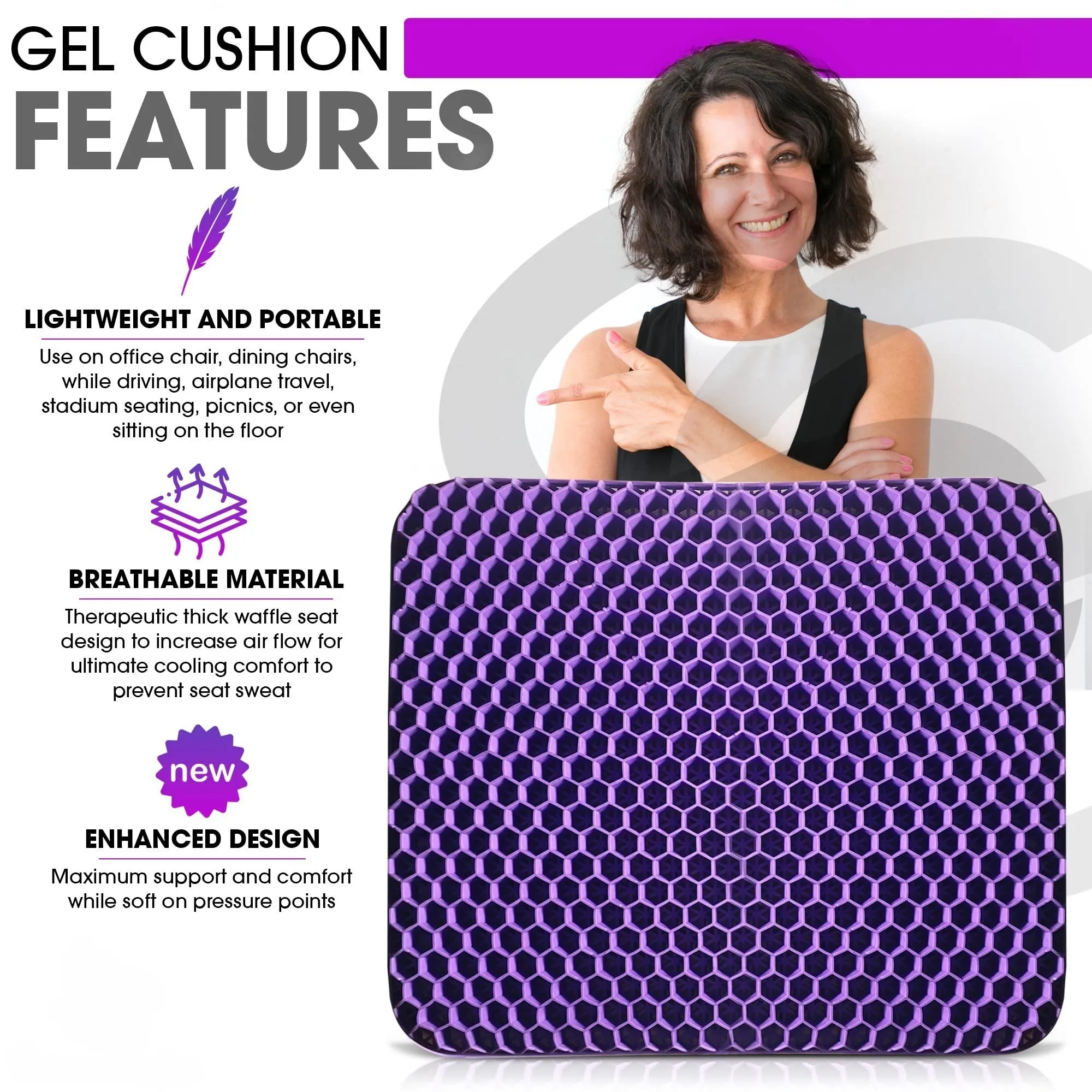 TPE Planets Large VIOLET Gel Seat Cushion for Long Sitting Car Seat Cushion and Office Chair Cushion for Back Sciatica Hip