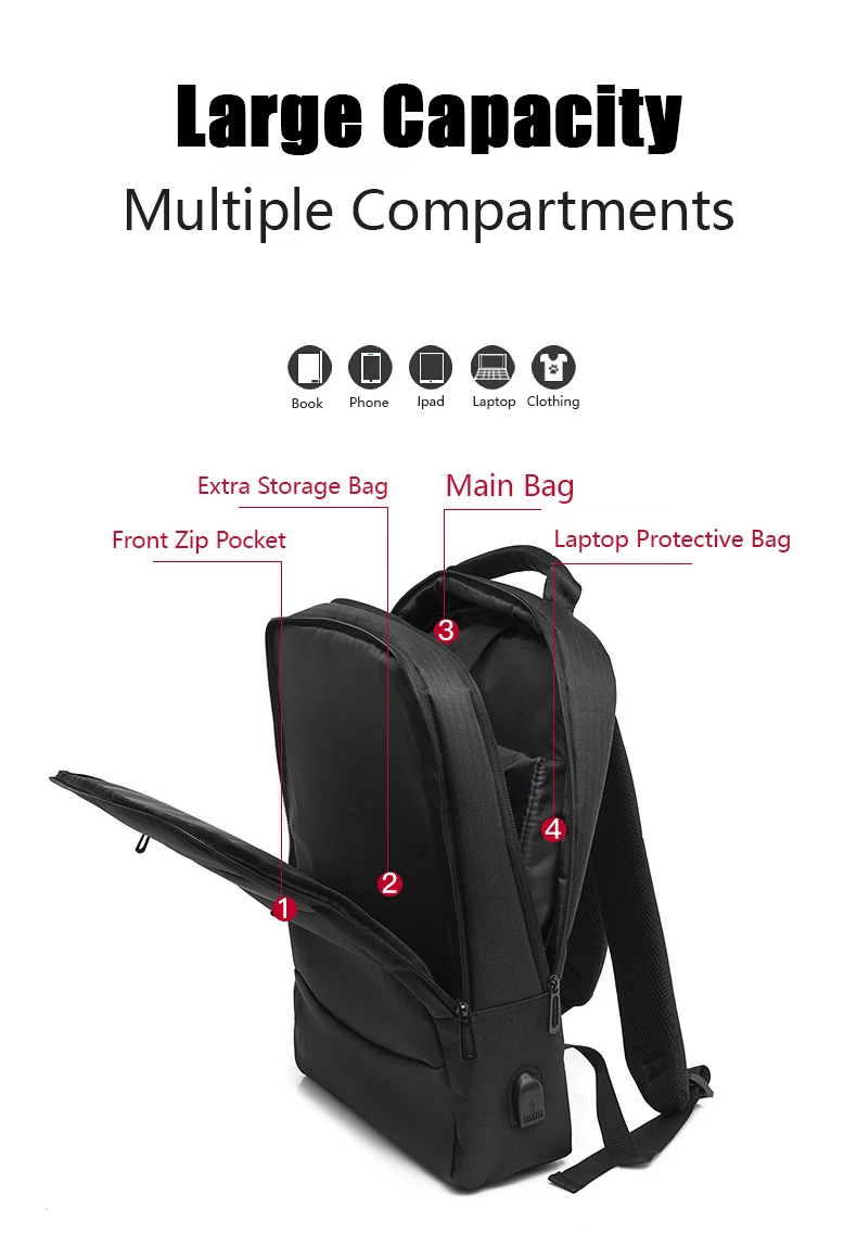 Custom Logo High Quality Backpack Travel Waterproof Mochilas Usb Charge