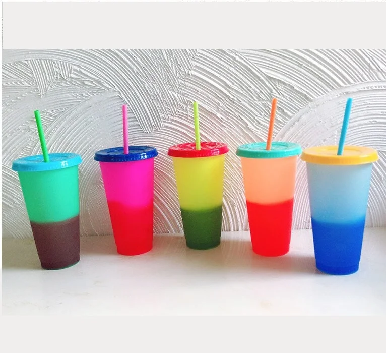 HDT Summer 24oz new creative water cup temperature sensitive plastic cold water pipe  straw cup whol