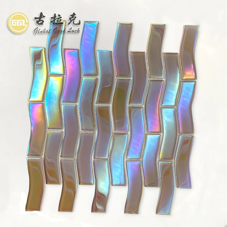 iridescence glass mosaic tile swimming pool tiles in wave shapes supplier