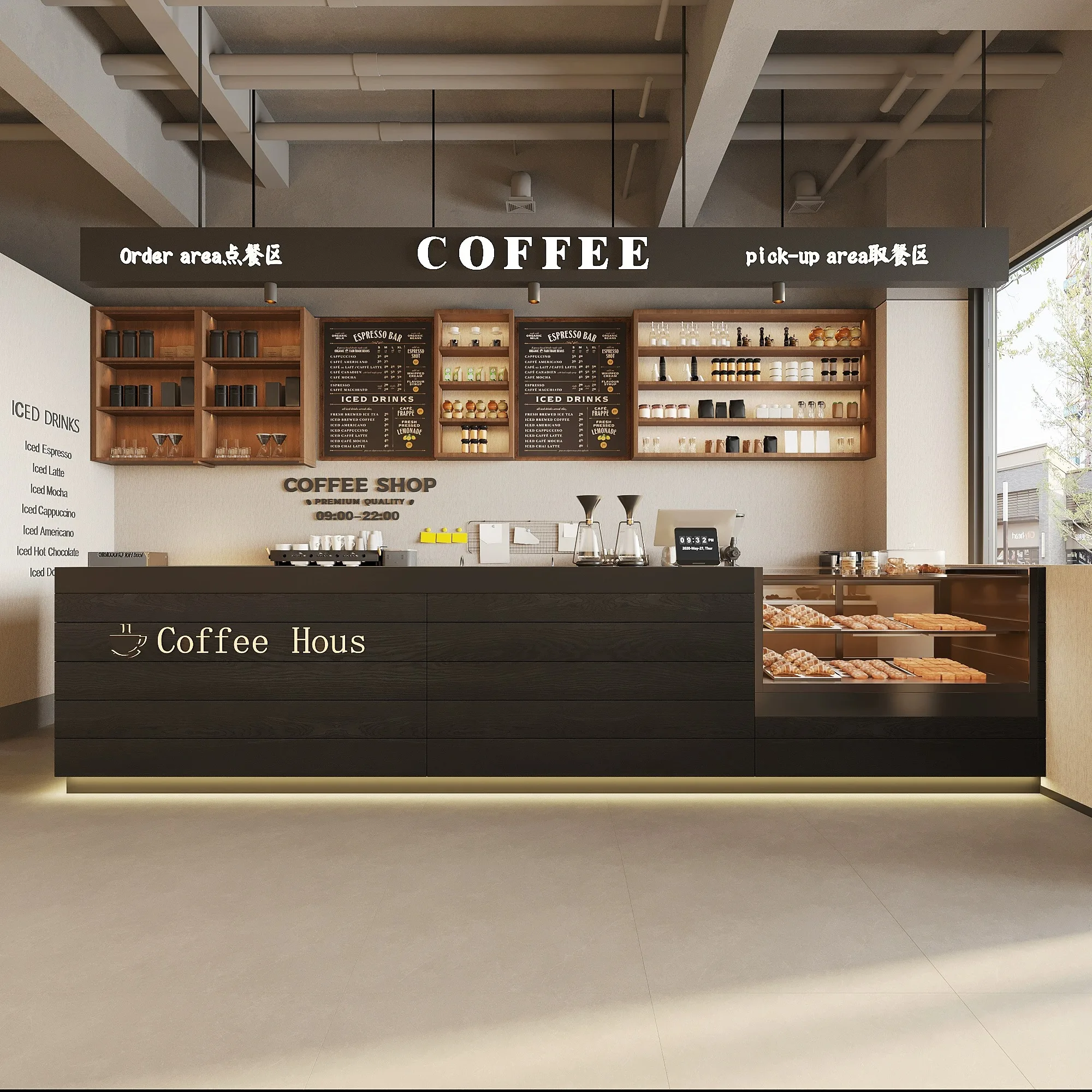 Modern Style Coffee Shop bar Counter Cashier, Bread Cake Dessert Shop Display Cabinet, Dining Front Desk Corner Customization