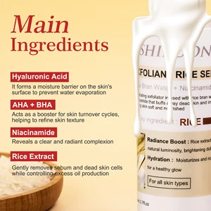 OEM Rice Face Serum Brightens Smooths Deep Hydration Skin Hyaluronic Acid Rice Bran Water Niacinamide Exfoliant Face Serum