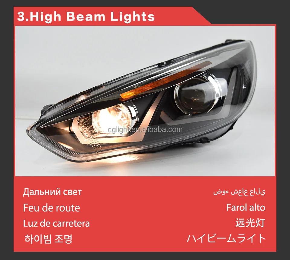 Faro delantero para coche Ford Focus, lente de proyector, señal dinámica Drl, accesorios automotrices, 2015-2017
