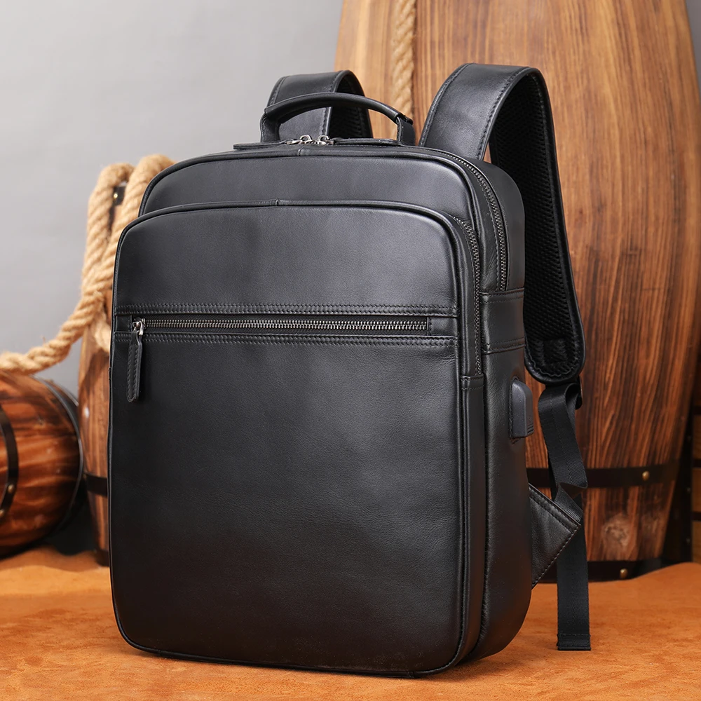 black leather backpacks men The Stetson Peak Cotton Twill Black Leather Bag For Men
