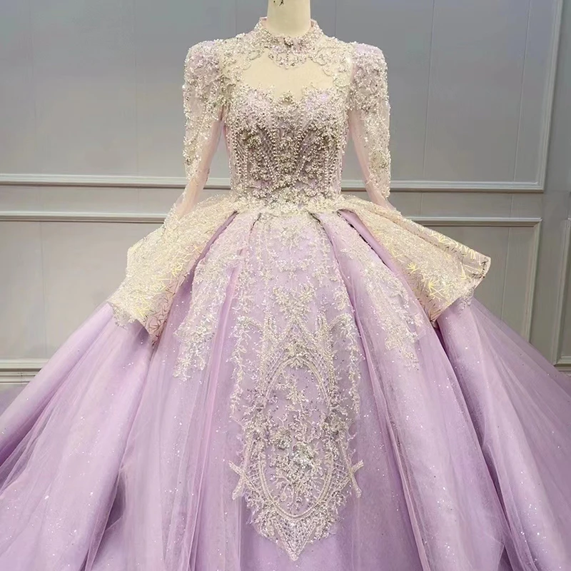 beautiful dress princess Royal Blue Princess Long Sleeve Heavily Sequin Long Tail Ball Gown 44