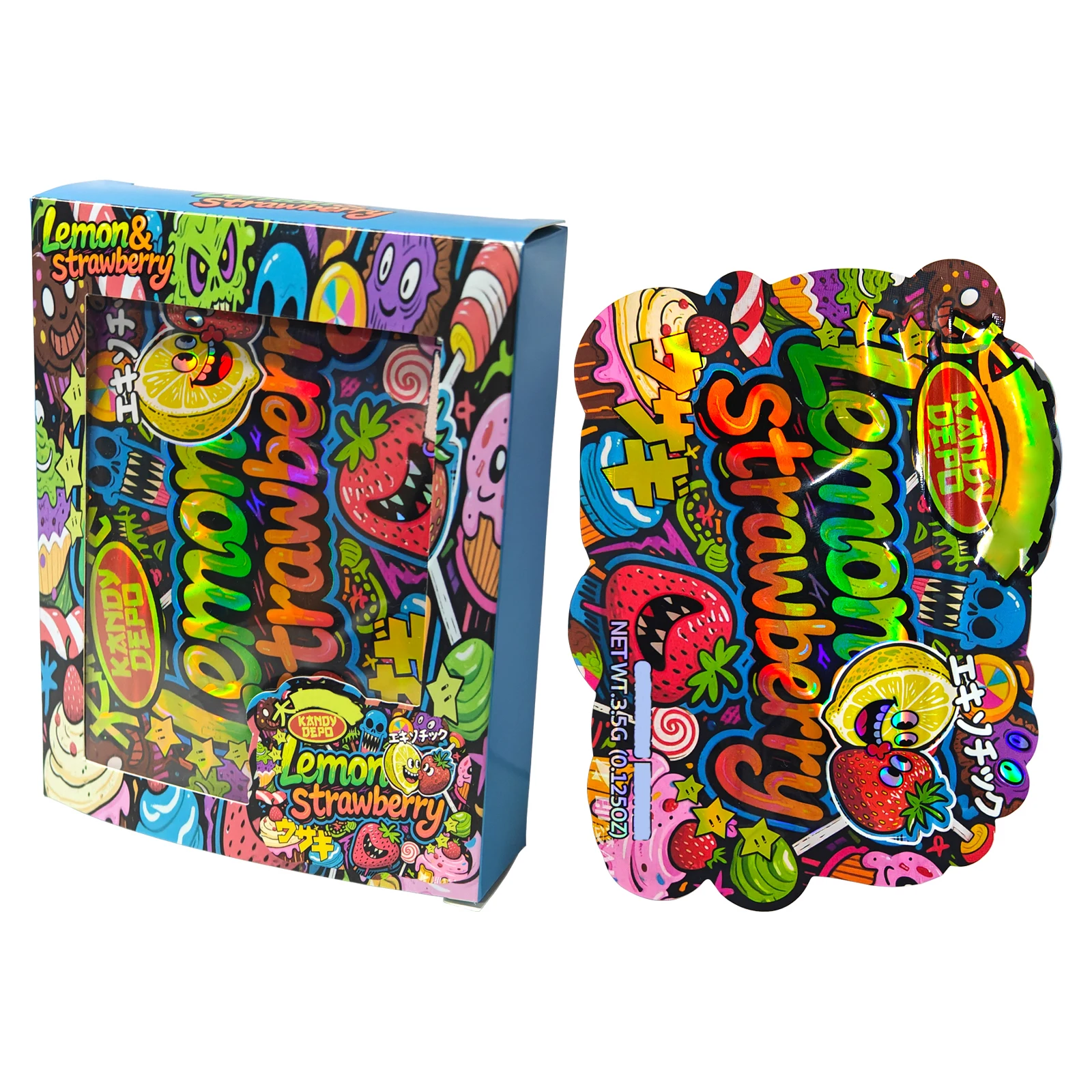 3.5g 7g 14g 28g Mylar Bag Customized Smell Proof Edible Die Cut Mylar Bag Dry Flower Candy Cookie Tobacco Quality Packaging Box