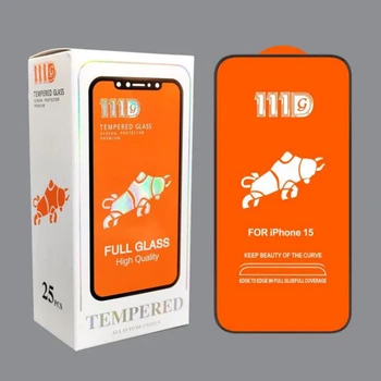 111D High Aluminum Full Glue Tempered Glass For iPhone 11 12 13 14 15 Pro Max Screen Protector Film