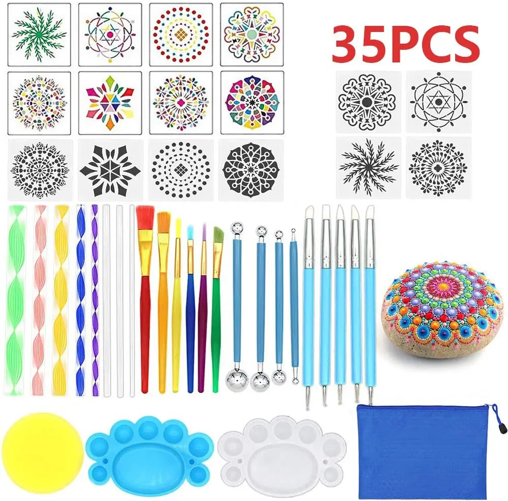 35pcs/Set Mandala Dotting Tools Rock Painting Kits Dot Art Pen Paint Stencil