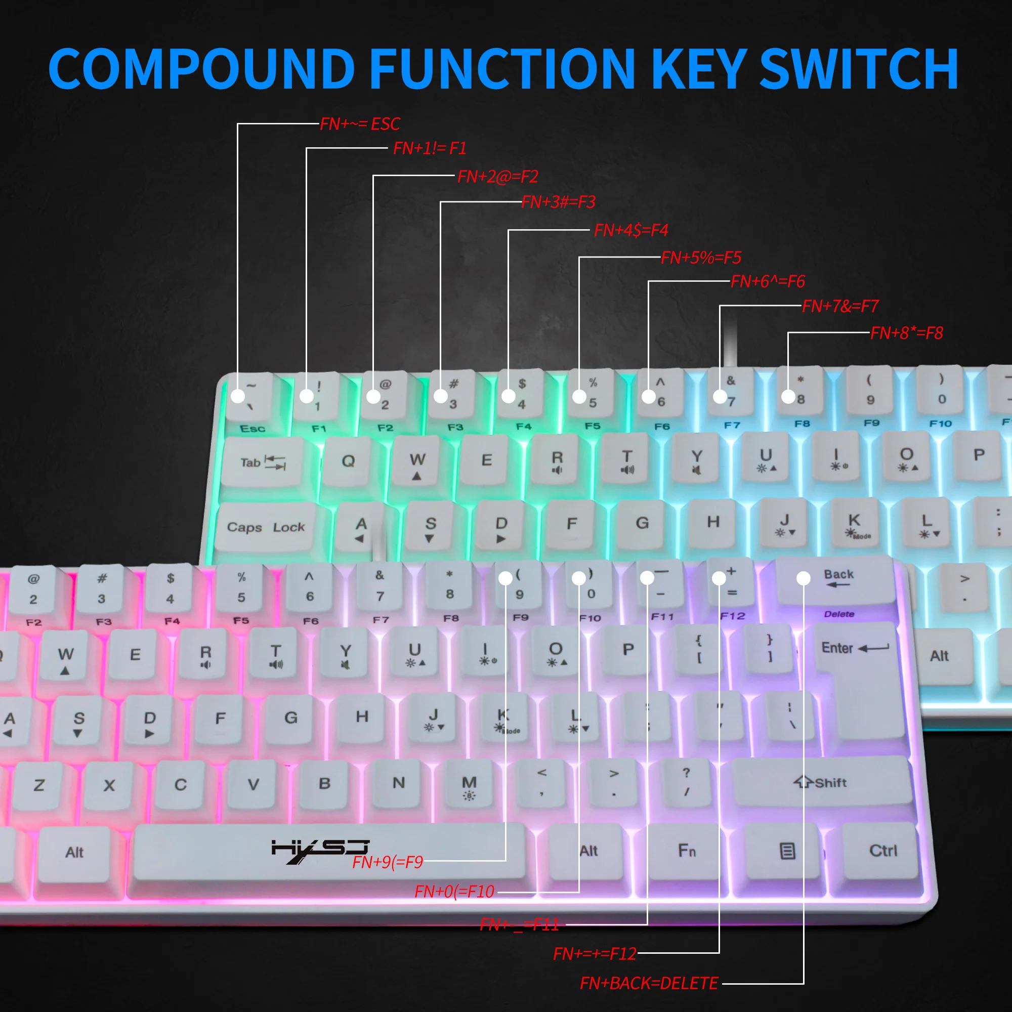 HXSJ V700 61 Key Membrane Keyboard Mini Ergonomic Rgb Mute Usb Interface Gaming Wired Keyboard for Laptop and Office